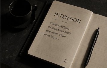 An open notebook headed Intention, beside a cup of coffee