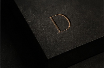 A bronze D embossed into a dark stone slab
