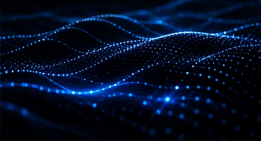 A field of blue data points forming a wave