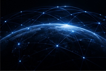A globe wrapped in a network of glowing connections